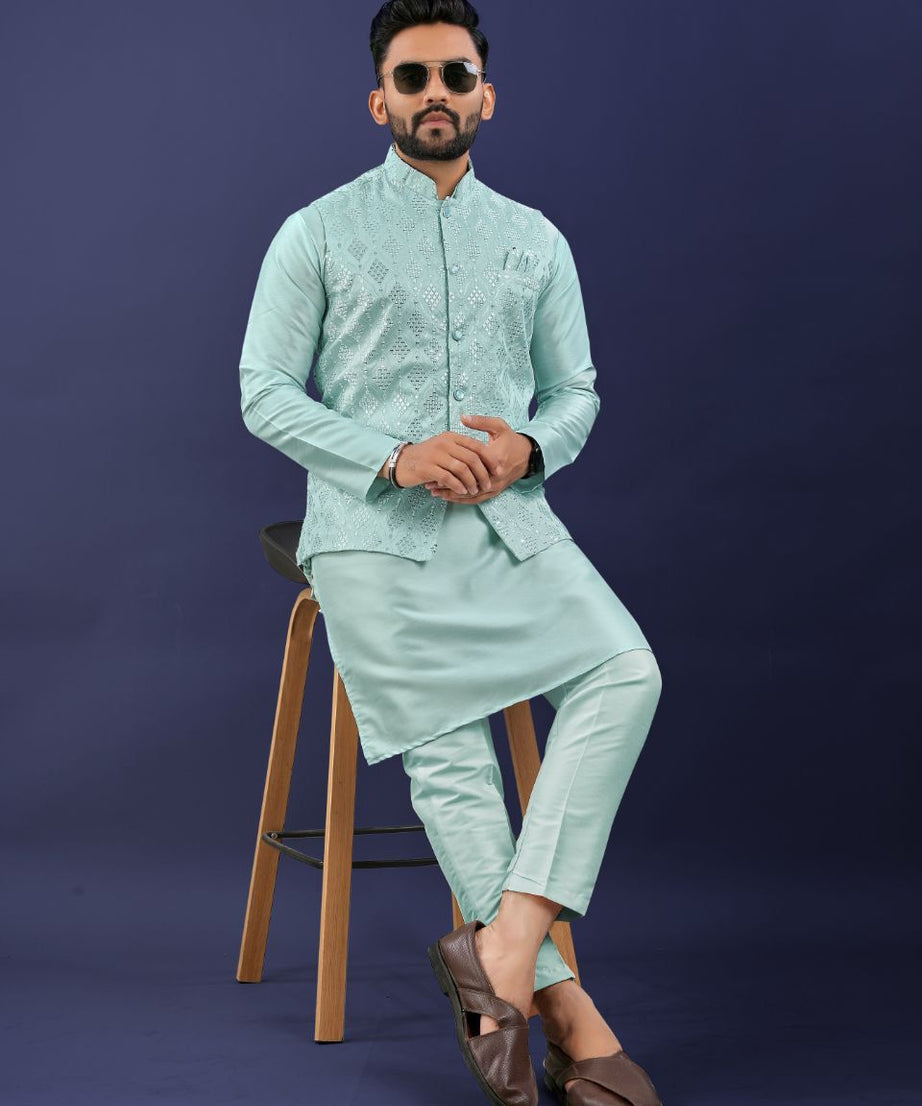 Premium Pure Silk Traditional Wear Kurta Pajama Set For Men's