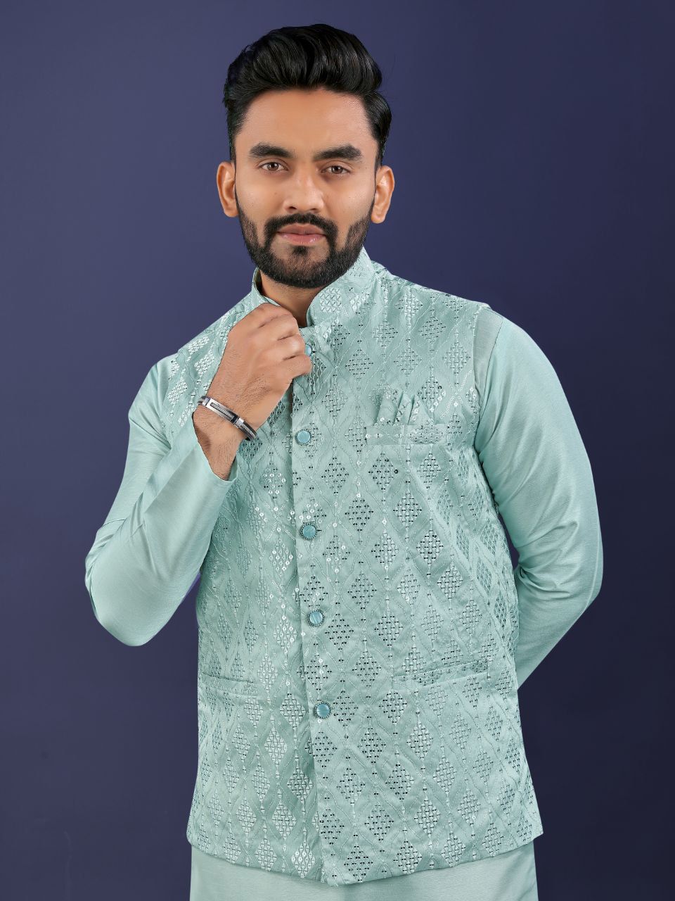 Premium Pure Silk Traditional Wear Kurta Pajama Set For Men's