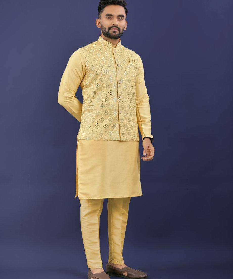 Premium Pure Silk Traditional Wear Kurta Pajama Set For Men's