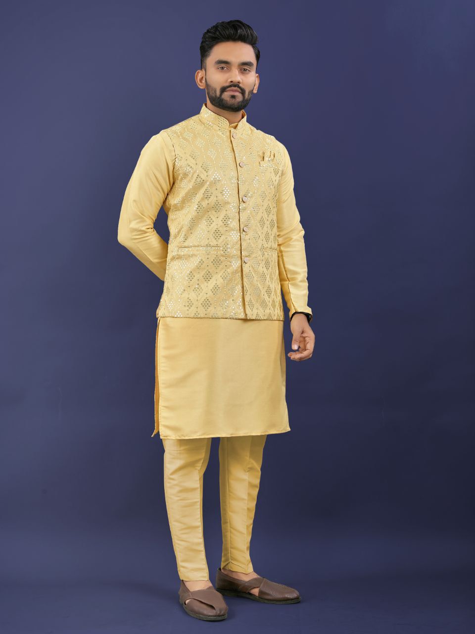 Premium Pure Silk Traditional Wear Kurta Pajama Set For Men's
