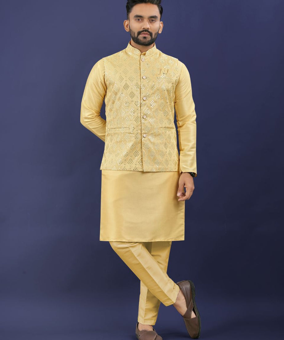 Premium Pure Silk Traditional Wear Kurta Pajama Set For Men's