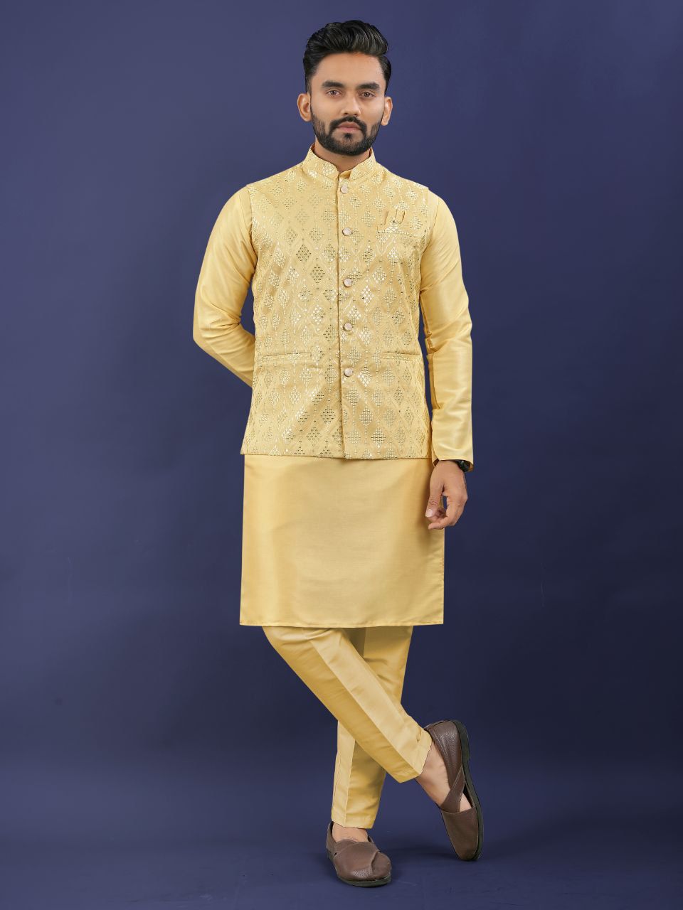 Premium Pure Silk Traditional Wear Kurta Pajama Set For Men's