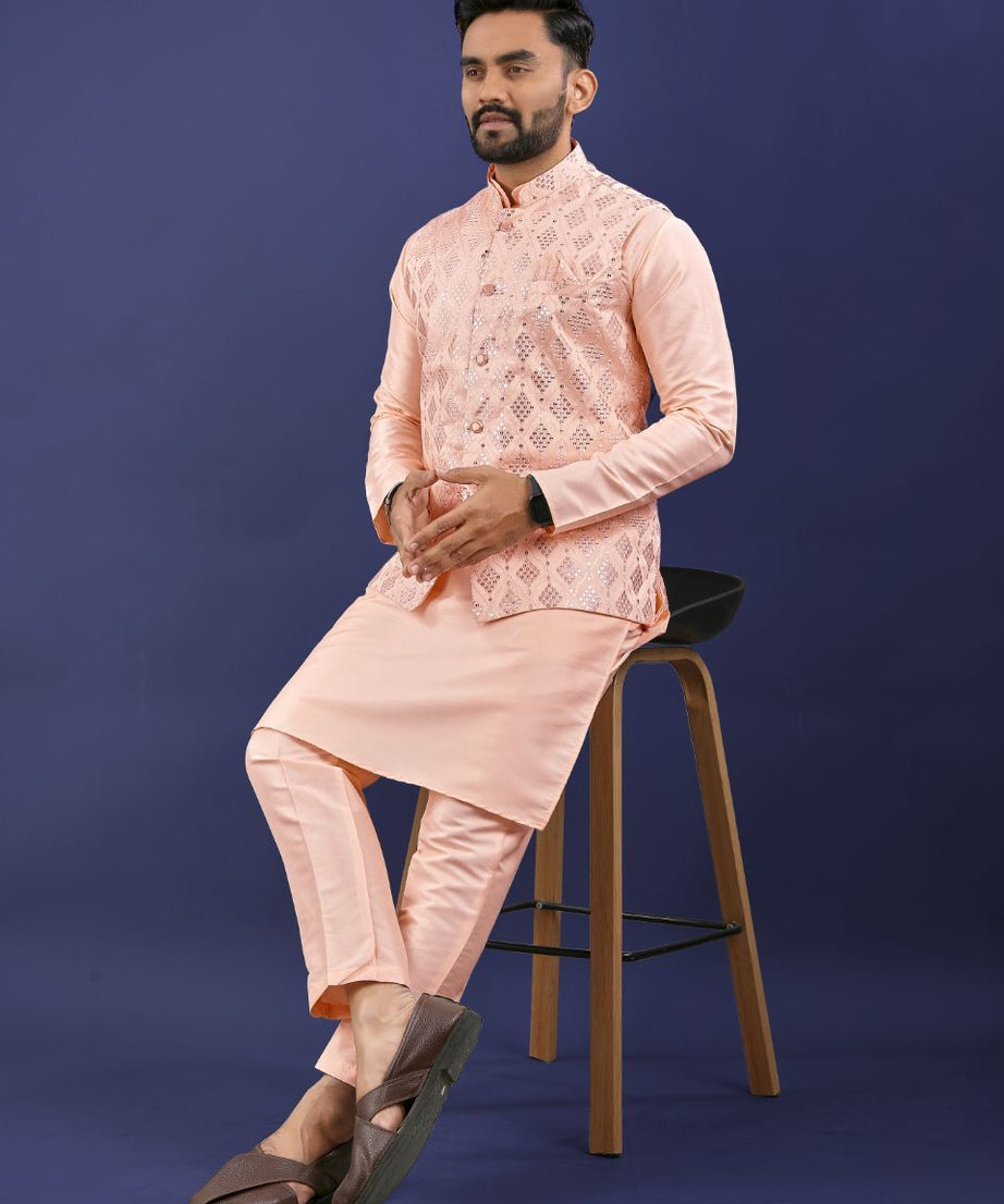 Premium Pure Silk Traditional Wear Kurta Pajama Set For Men's