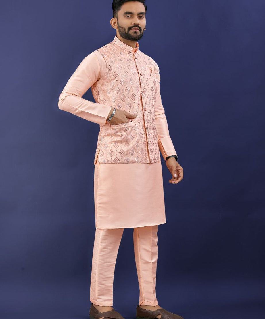Premium Pure Silk Traditional Wear Kurta Pajama Set For Men's