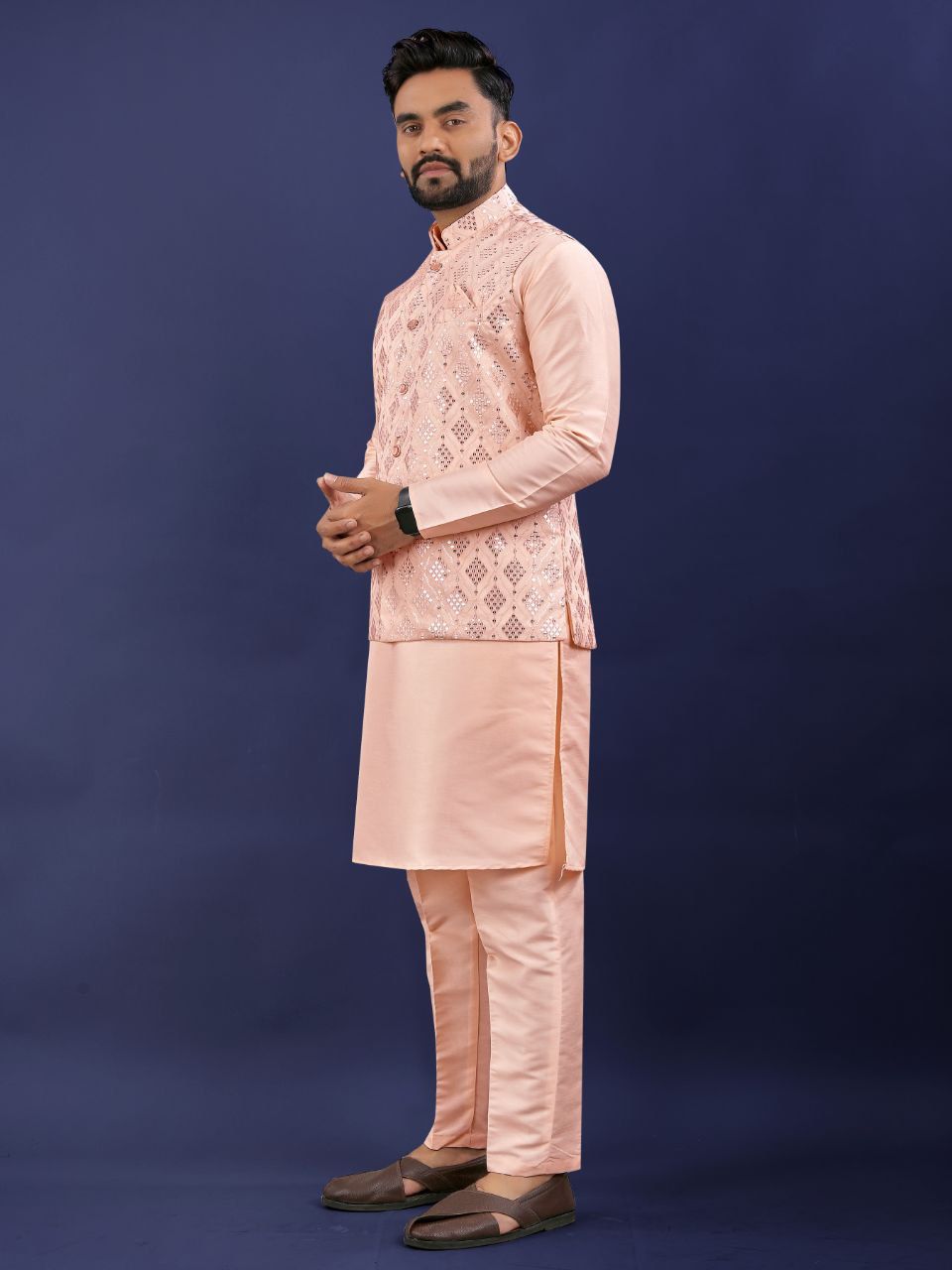 Premium Pure Silk Traditional Wear Kurta Pajama Set For Men's