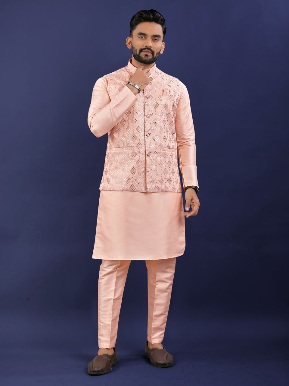 Premium Pure Silk Traditional Wear Kurta Pajama Set For Men's