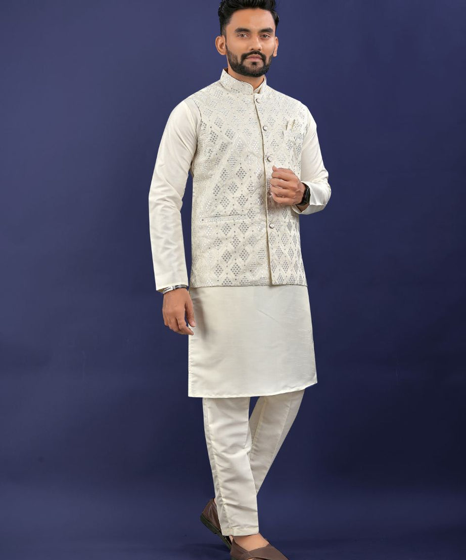 Premium Pure Silk Traditional Wear Kurta Pajama Set For Men's