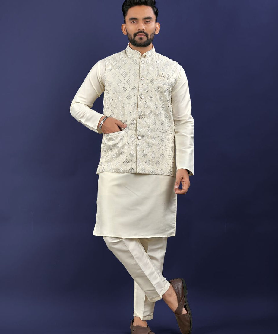 Premium Pure Silk Traditional Wear Kurta Pajama Set For Men's