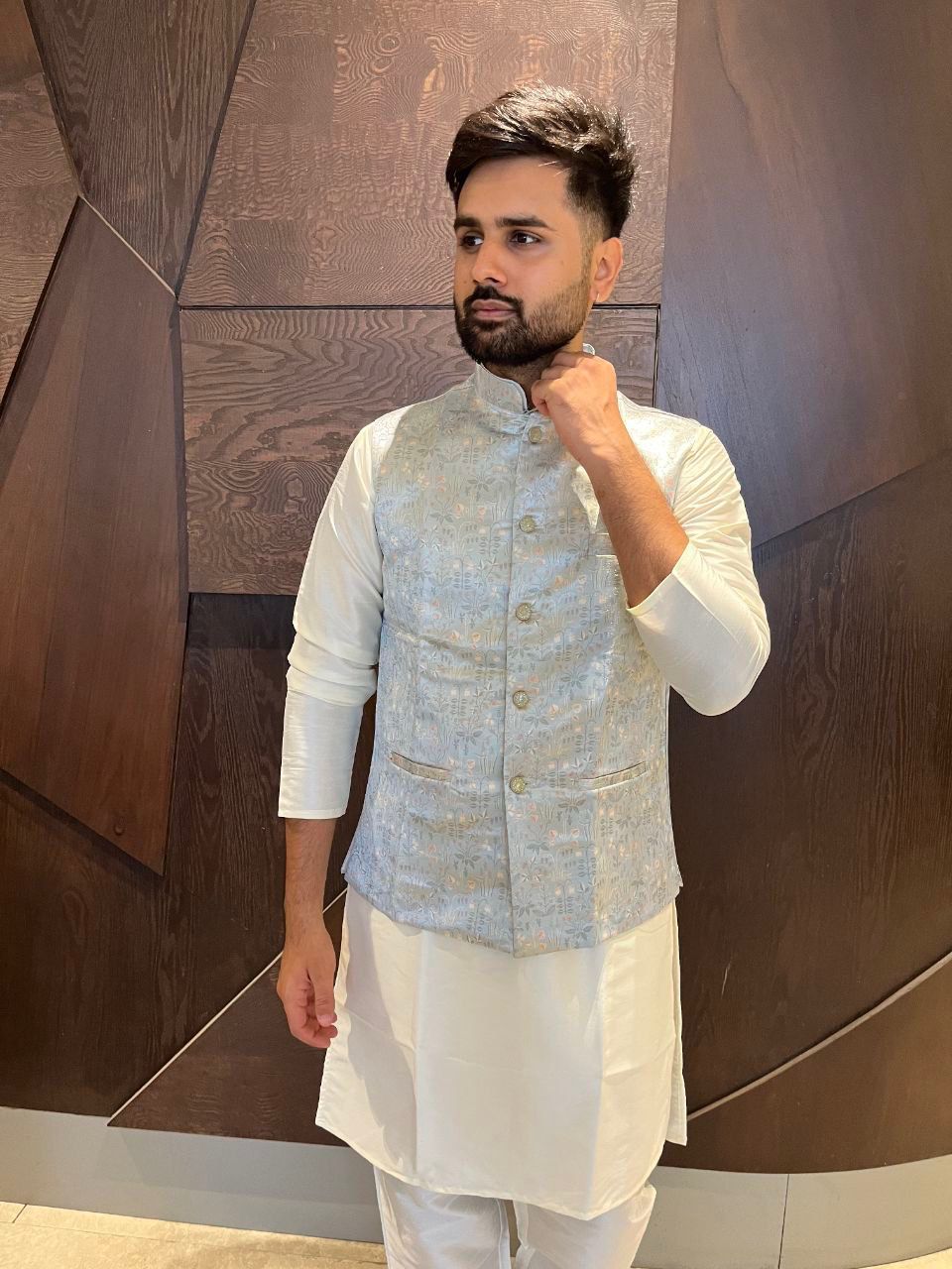 Traditional Wear Pure Cotton Kurta With Koti Set For Men's