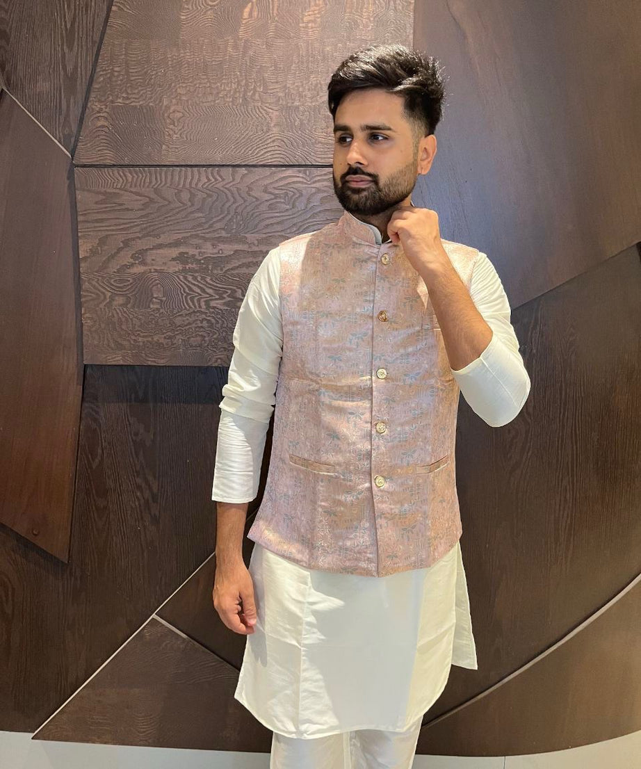 Traditional Wear Pure Cotton Kurta With Koti Set For Men's