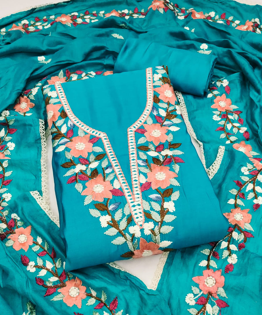 Traditional Beautiful Roman Silk Designer Top Bottom & Dupatta