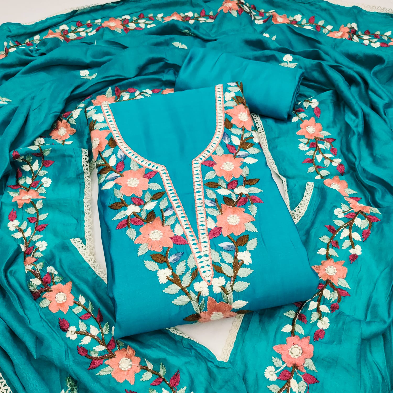 Traditional Beautiful Roman Silk Designer Top Bottom & Dupatta