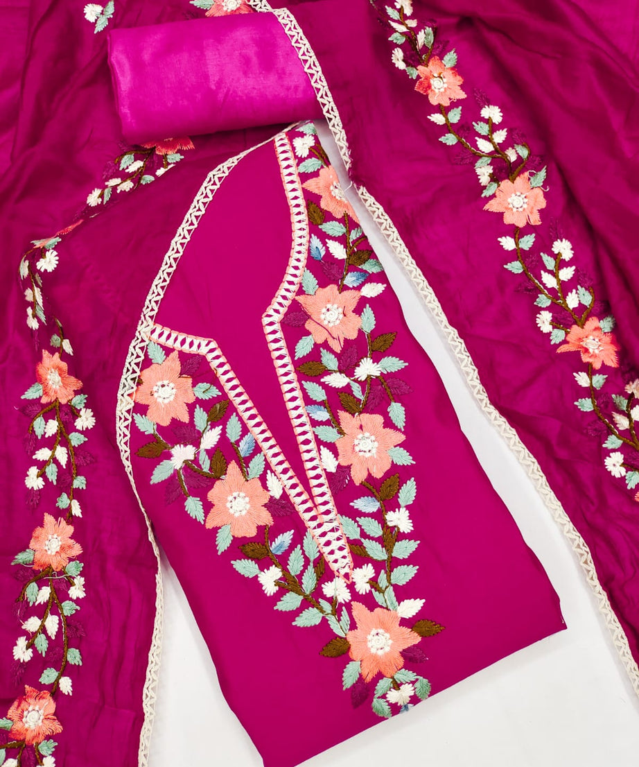 Traditional Beautiful Roman Silk Designer Top Bottom & Dupatta