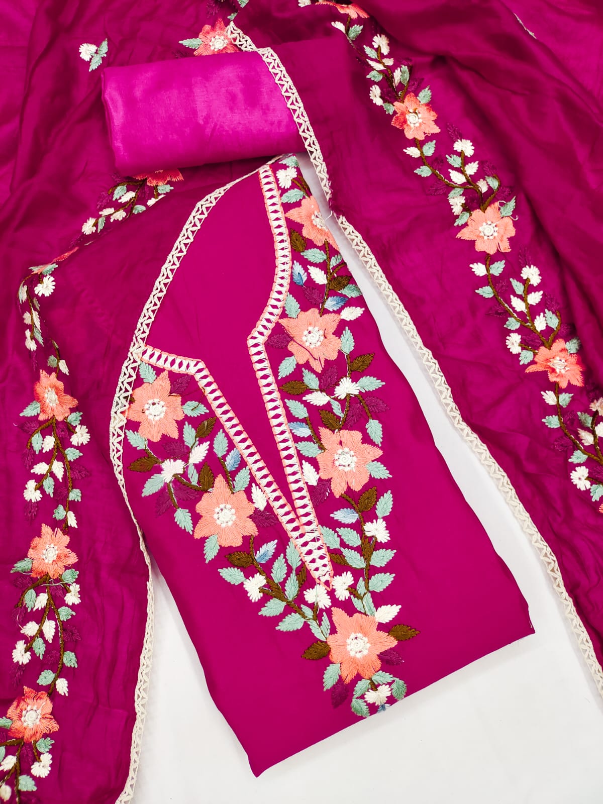 Traditional Beautiful Roman Silk Designer Top Bottom & Dupatta