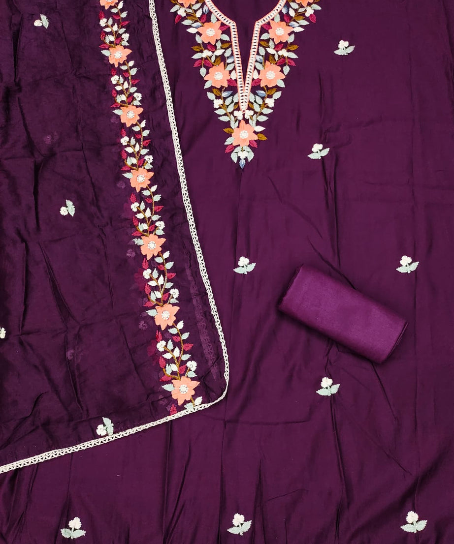 Traditional Beautiful Roman Silk Designer Top Bottom & Dupatta