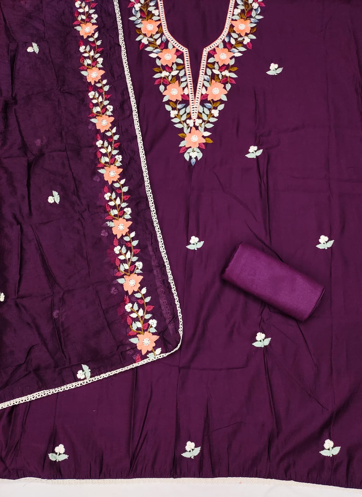 Traditional Beautiful Roman Silk Designer Top Bottom & Dupatta