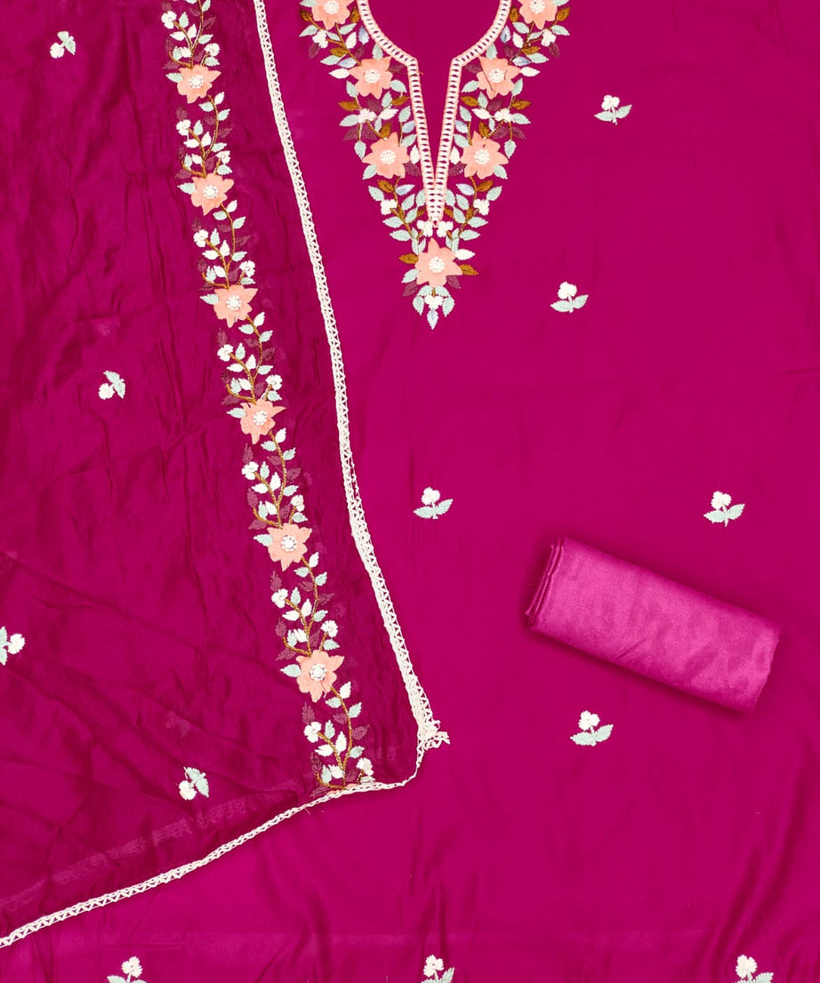 Traditional Beautiful Roman Silk Designer Top Bottom & Dupatta