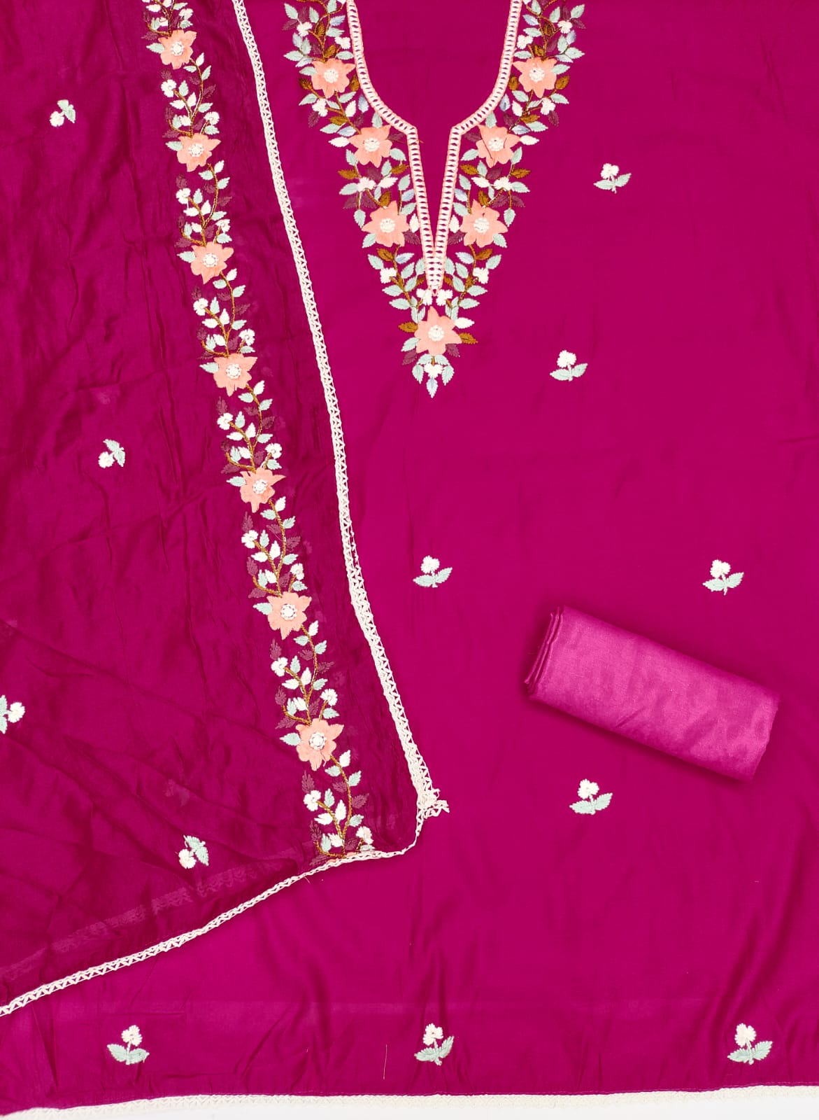 Traditional Beautiful Roman Silk Designer Top Bottom & Dupatta