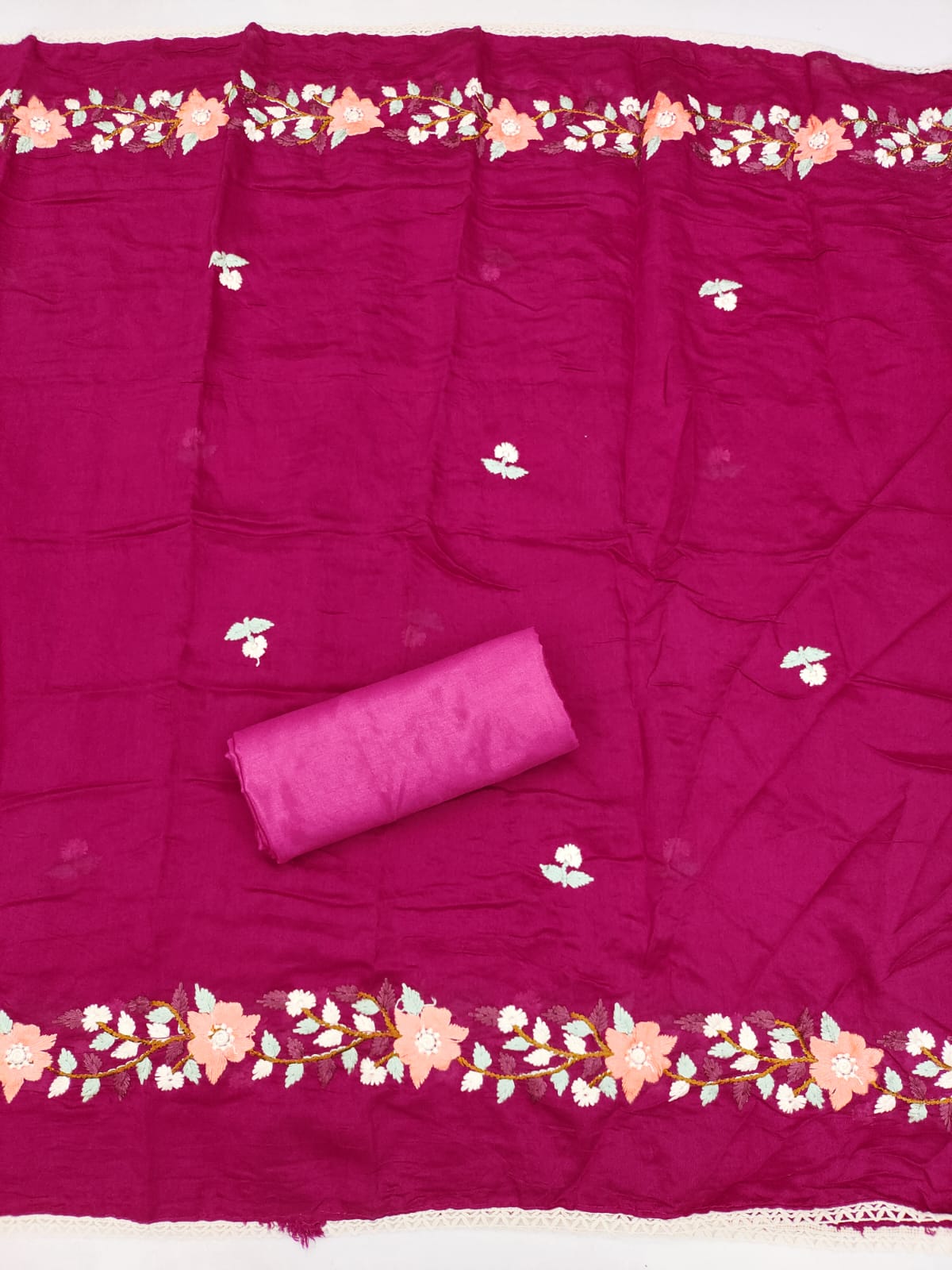 Traditional Beautiful Roman Silk Designer Top Bottom & Dupatta