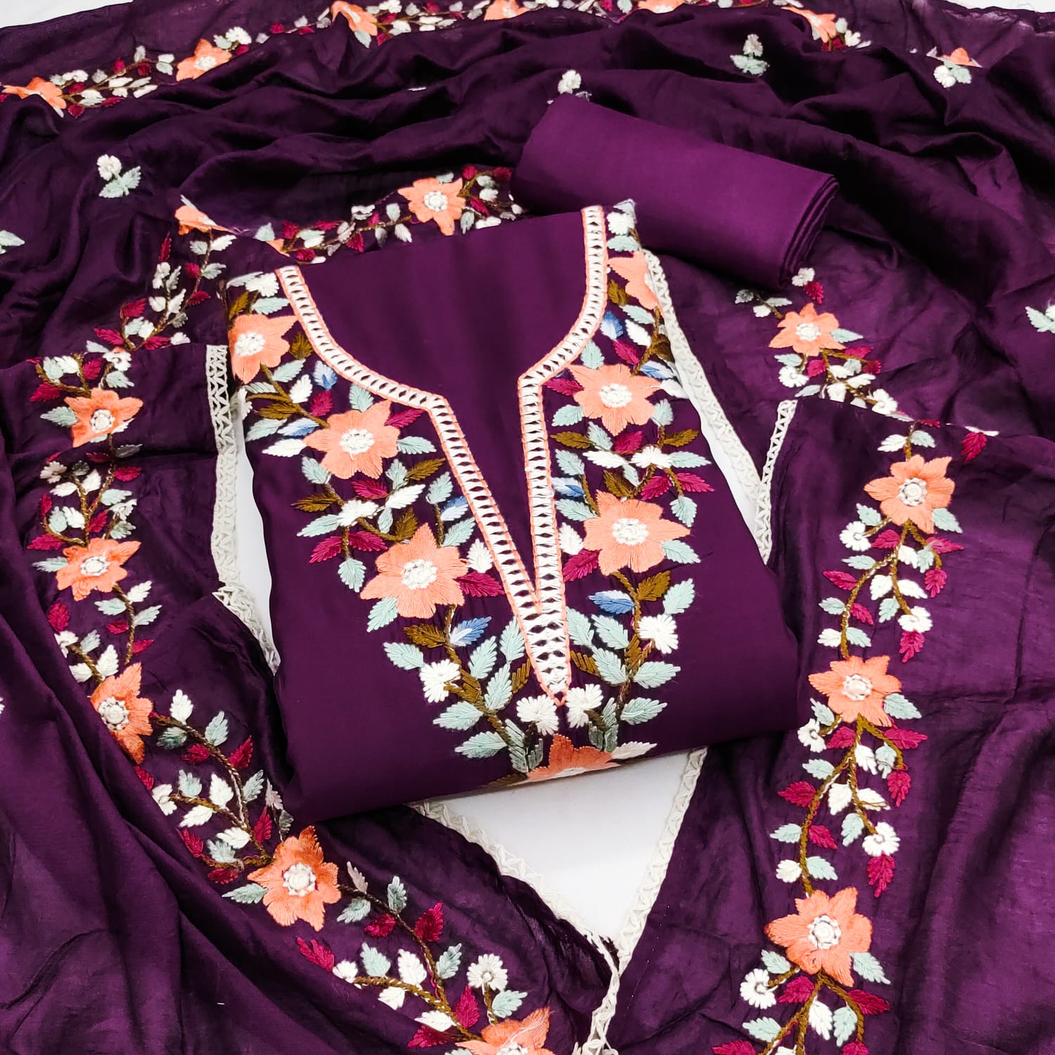 Traditional Beautiful Roman Silk Designer Top Bottom & Dupatta