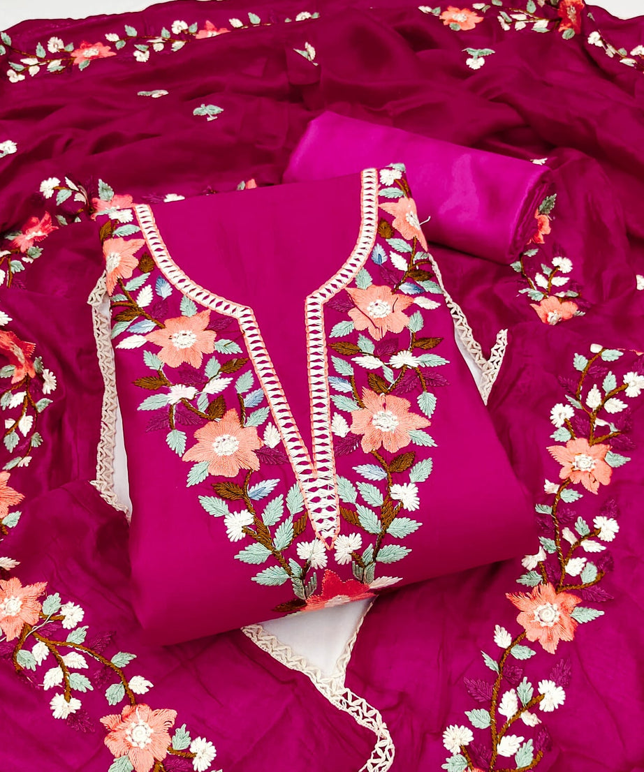 Traditional Beautiful Roman Silk Designer Top Bottom & Dupatta