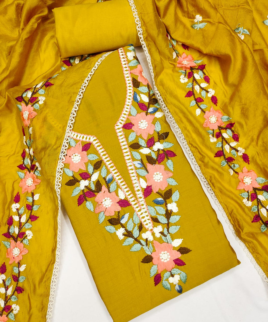 Traditional Beautiful Roman Silk Designer Top Bottom & Dupatta