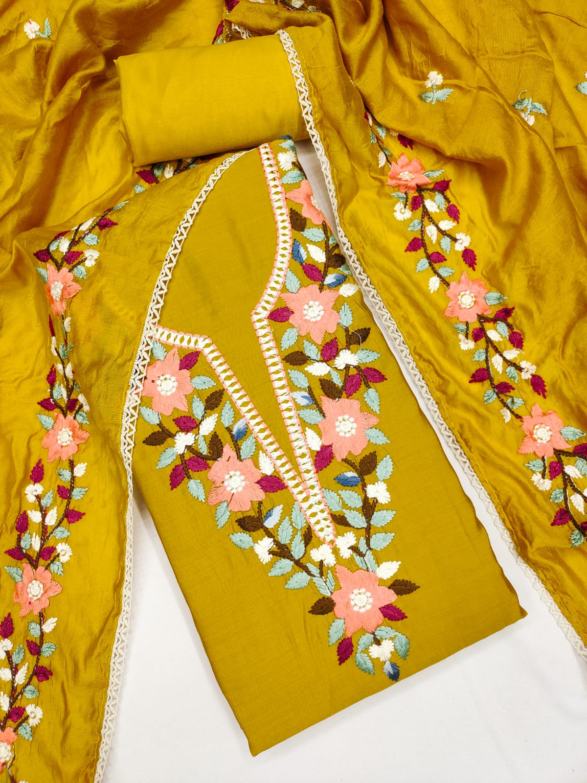 Traditional Beautiful Roman Silk Designer Top Bottom & Dupatta