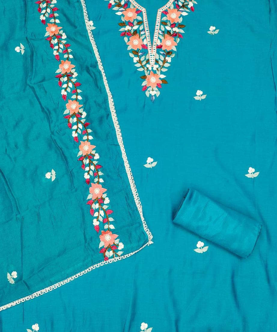 Traditional Beautiful Roman Silk Designer Top Bottom & Dupatta
