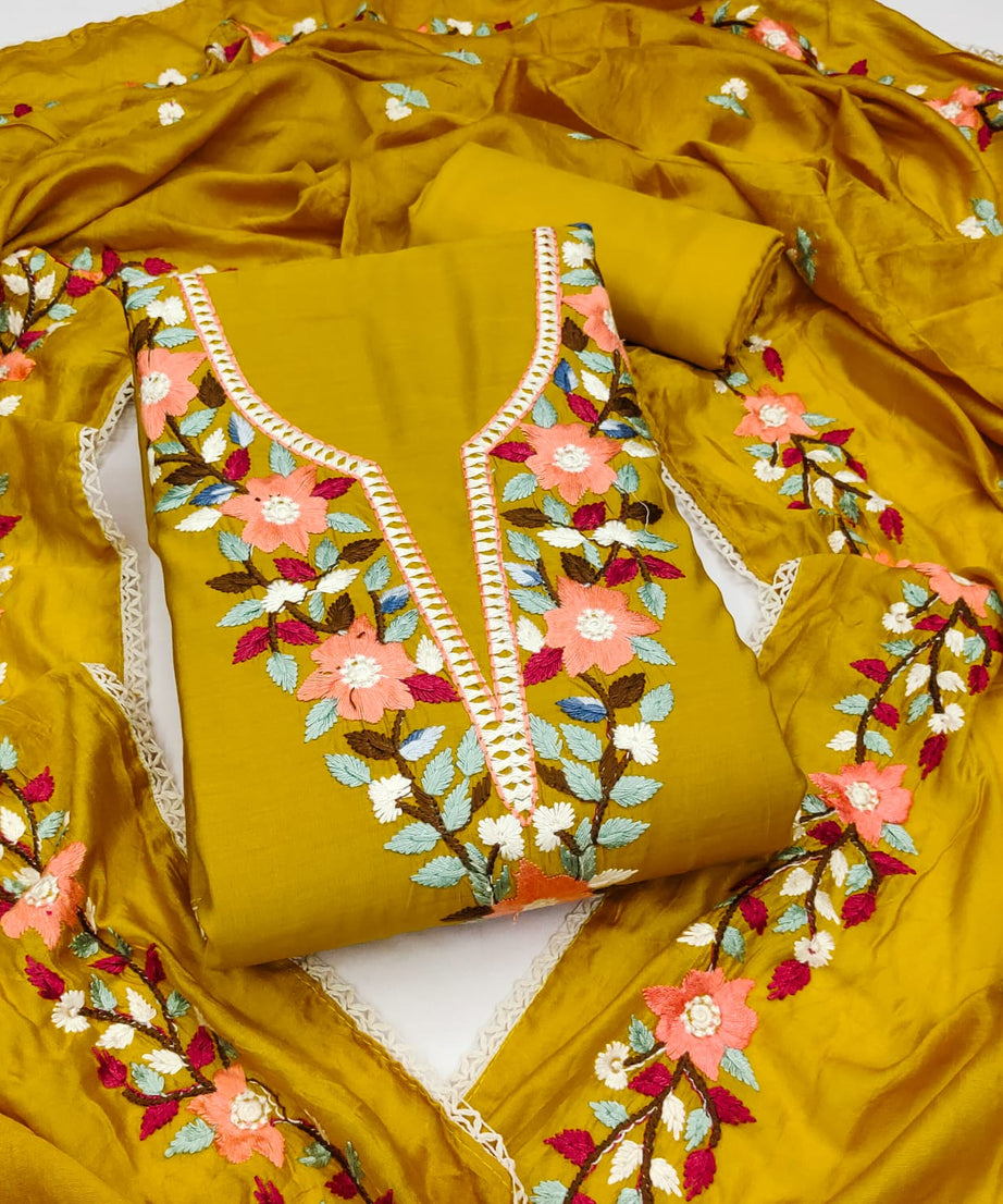 Traditional Beautiful Roman Silk Designer Top Bottom & Dupatta