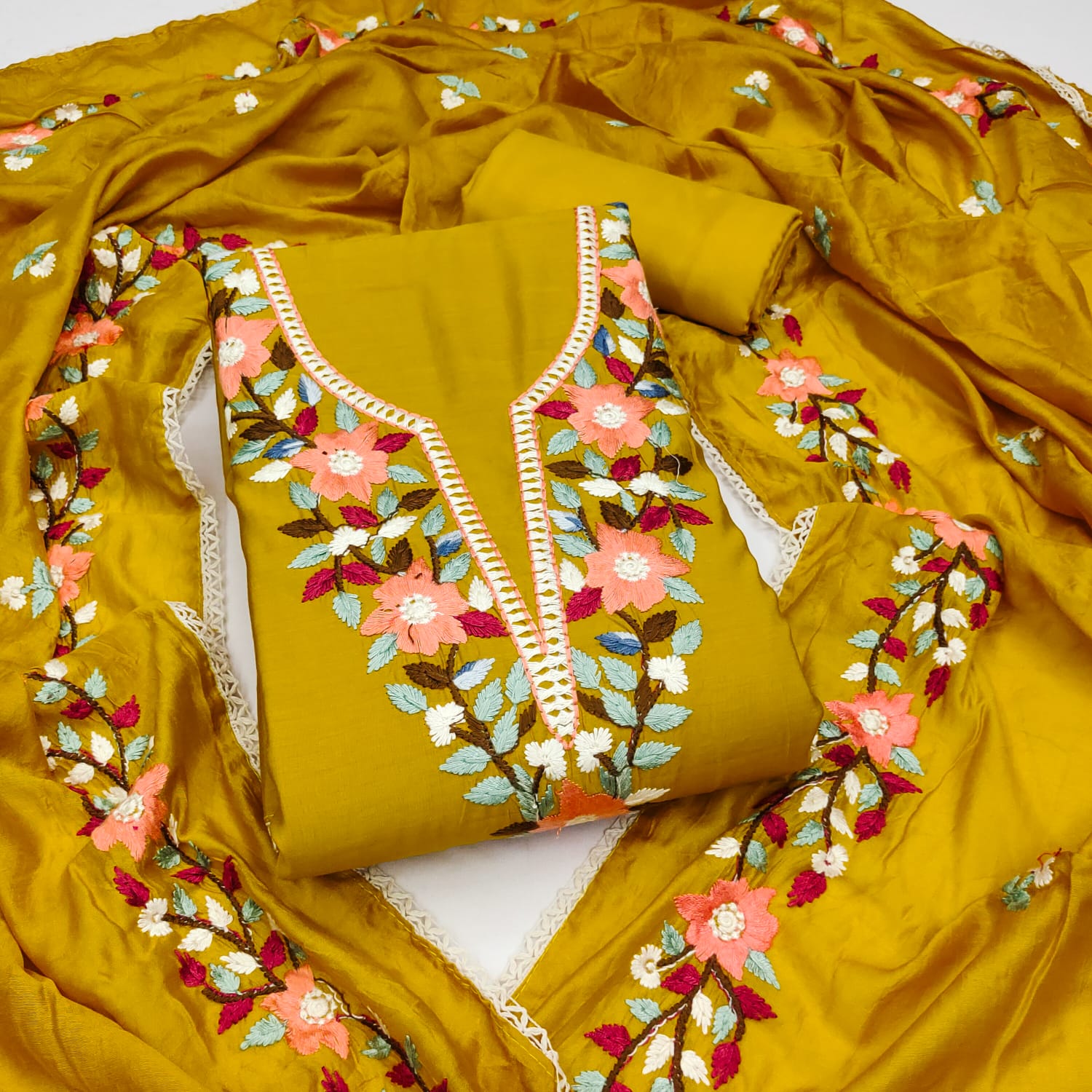 Traditional Beautiful Roman Silk Designer Top Bottom & Dupatta