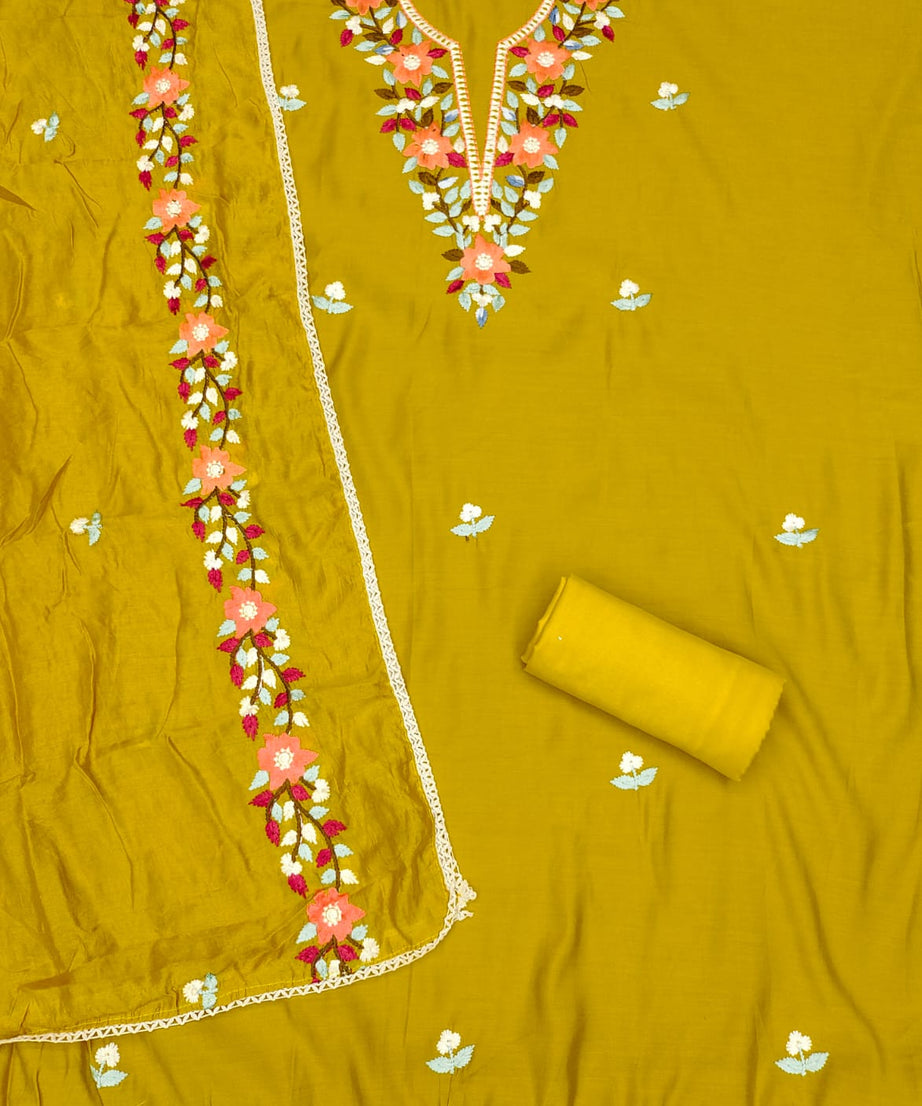 Traditional Beautiful Roman Silk Designer Top Bottom & Dupatta