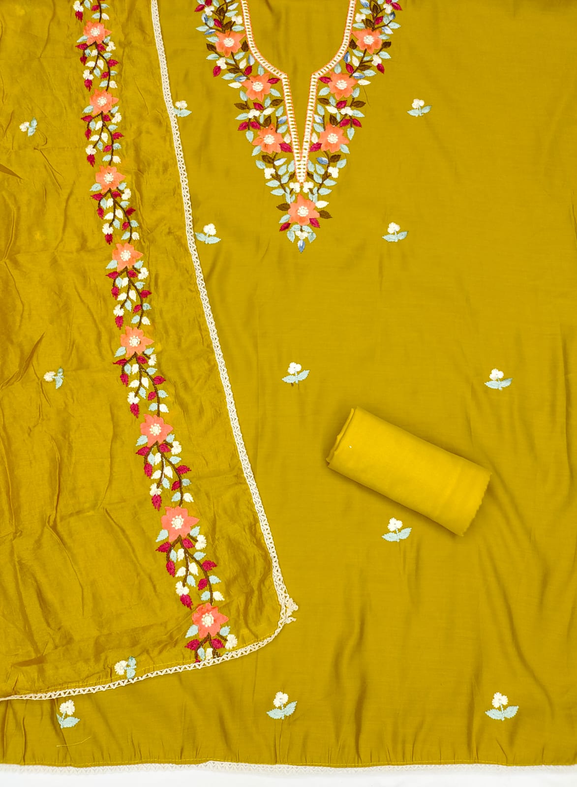 Traditional Beautiful Roman Silk Designer Top Bottom & Dupatta