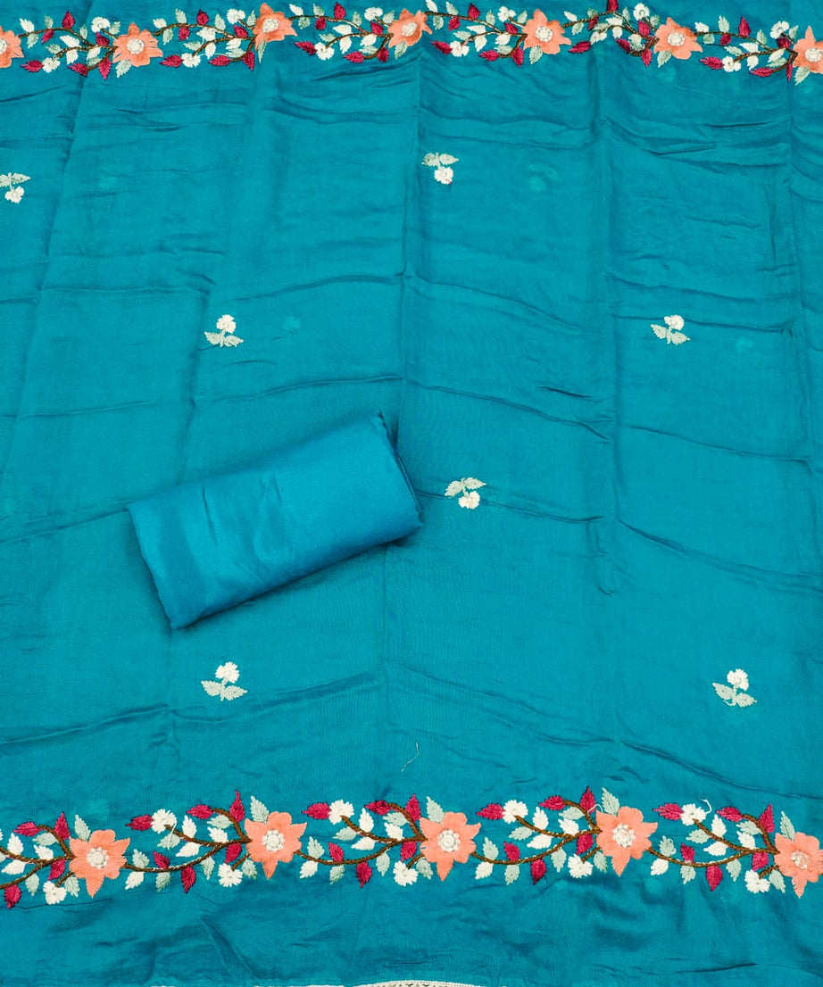 Traditional Beautiful Roman Silk Designer Top Bottom & Dupatta