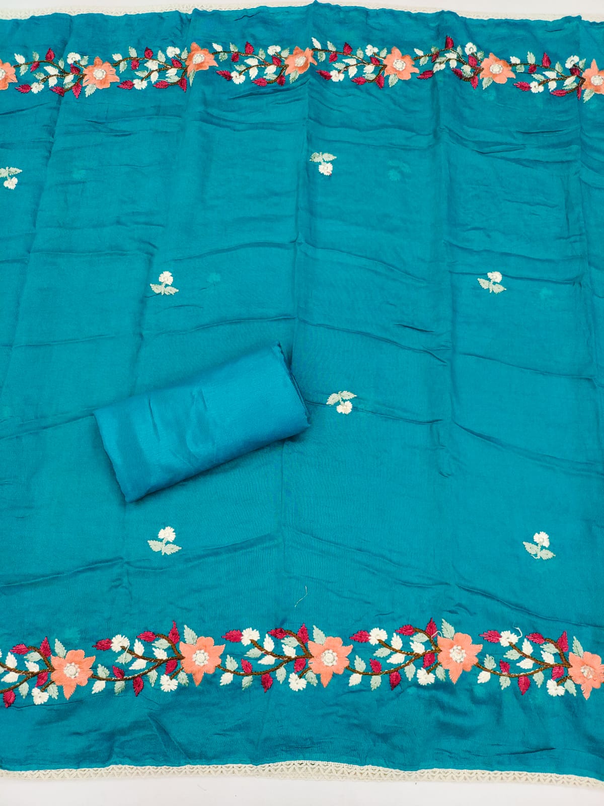 Traditional Beautiful Roman Silk Designer Top Bottom & Dupatta