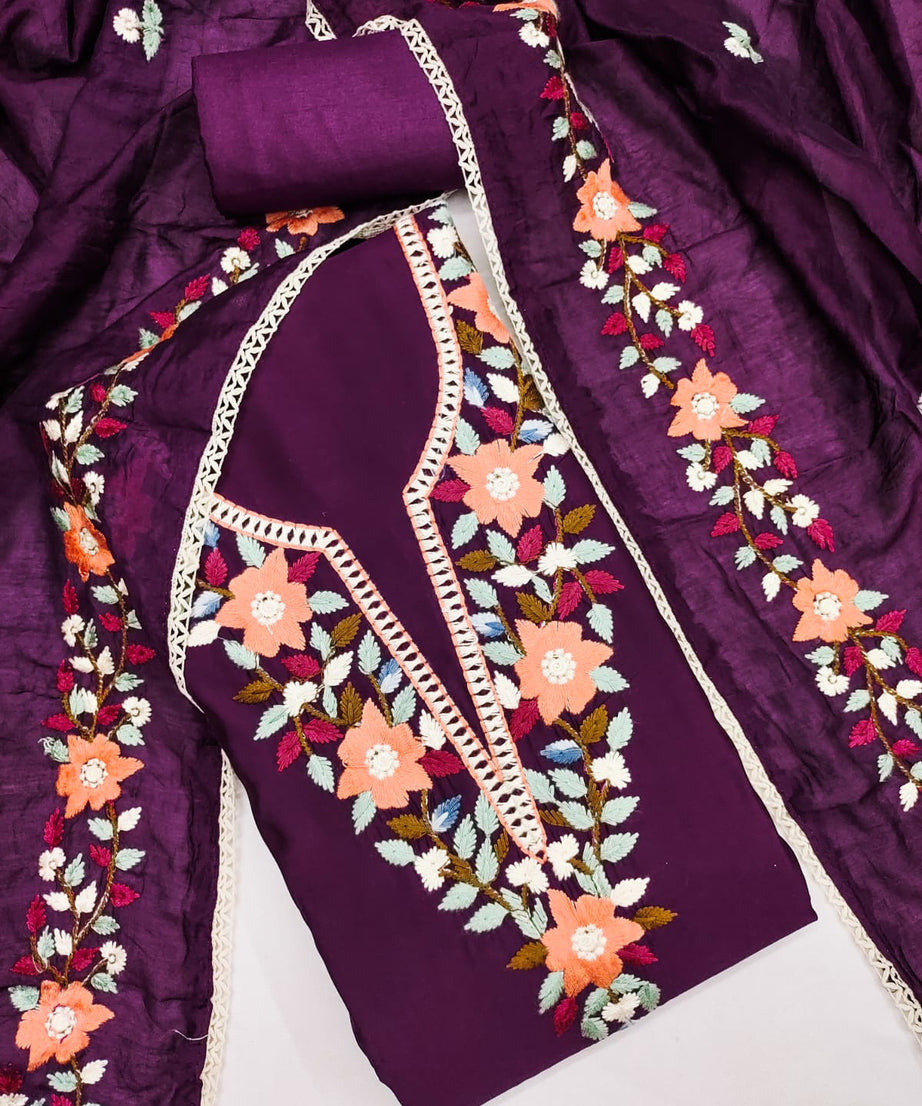 Traditional Beautiful Roman Silk Designer Top Bottom & Dupatta