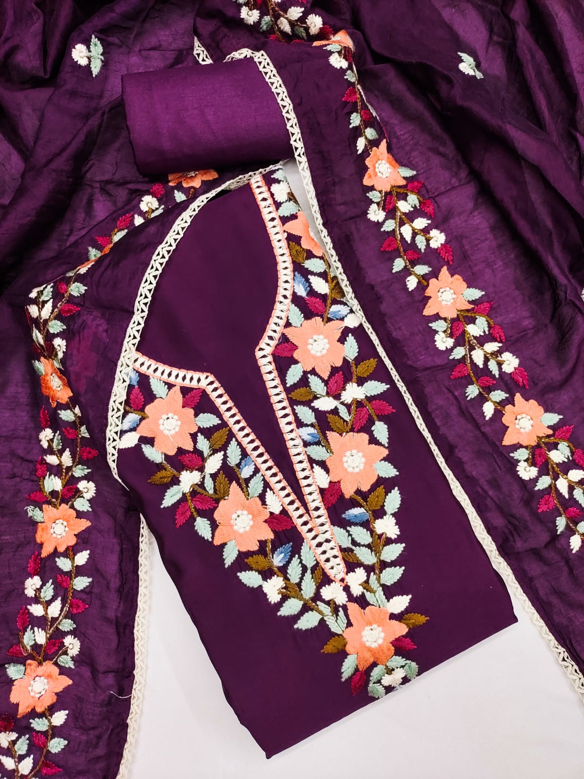Traditional Beautiful Roman Silk Designer Top Bottom & Dupatta