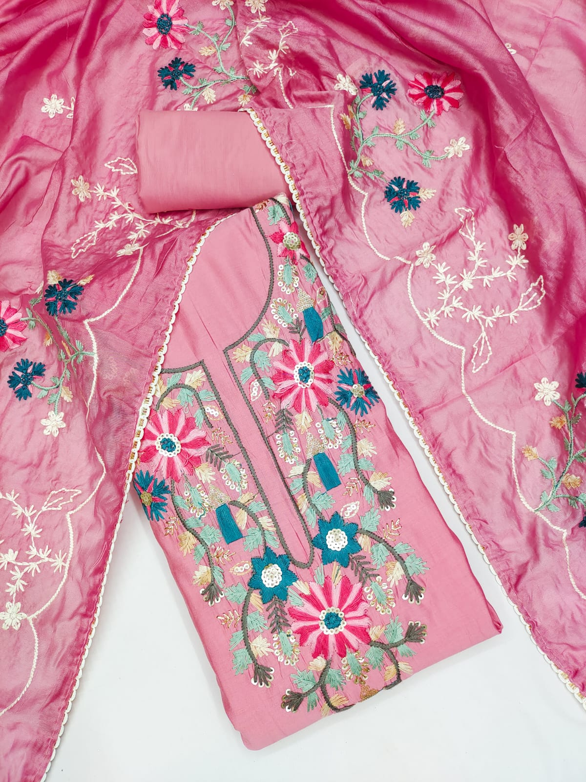 Fancy Traditional Beautiful Roman Silk Designer Top Bottom & Dupatta