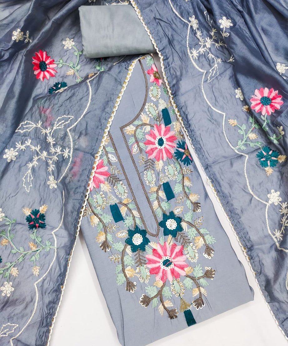 Fancy Traditional Beautiful Roman Silk Designer Top Bottom & Dupatta