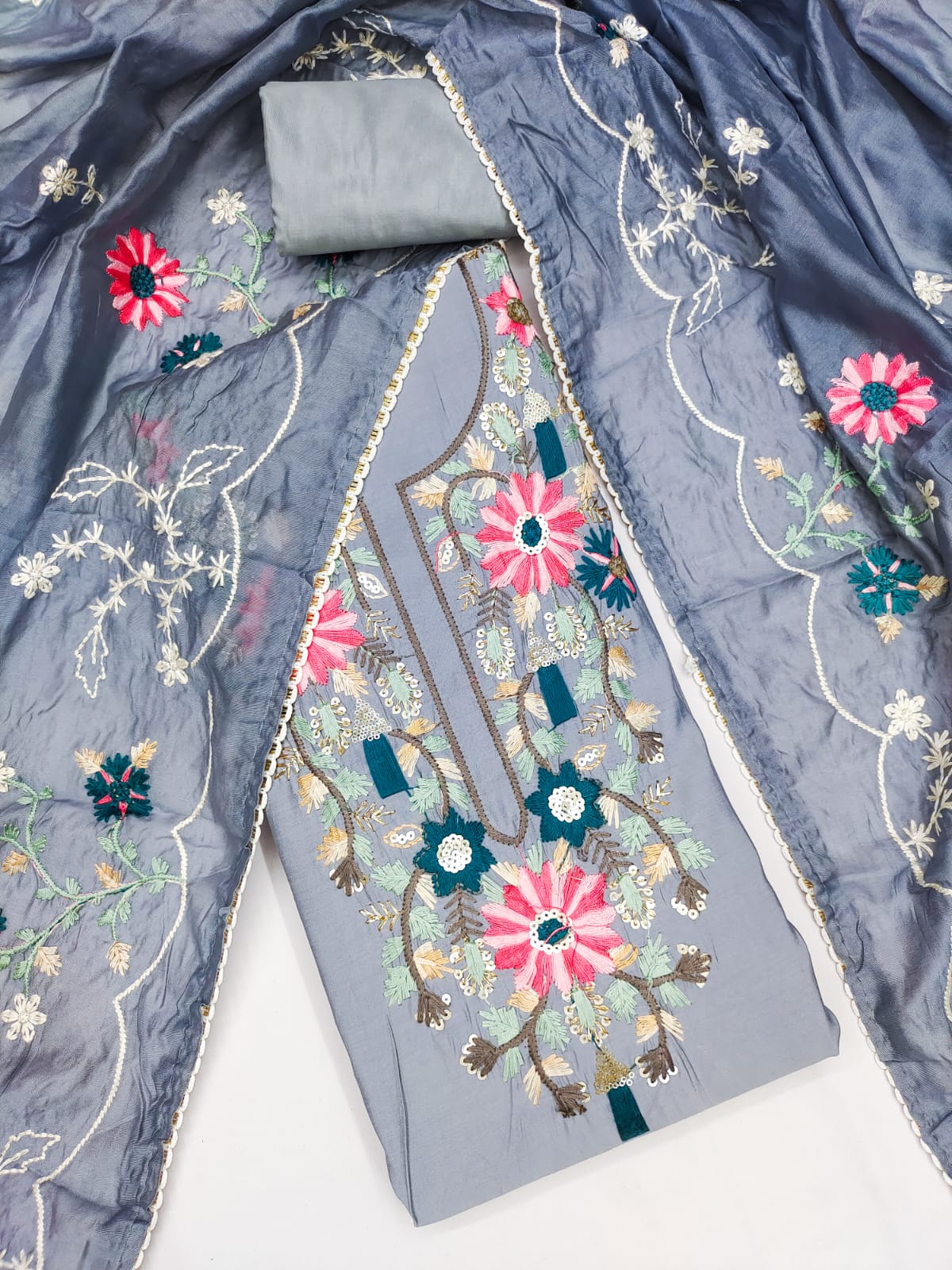 Fancy Traditional Beautiful Roman Silk Designer Top Bottom & Dupatta