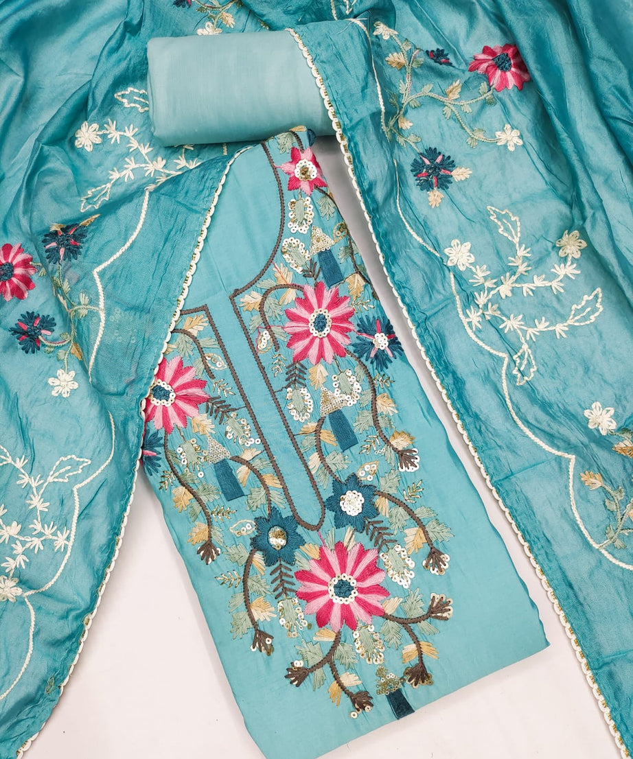 Fancy Traditional Beautiful Roman Silk Designer Top Bottom & Dupatta