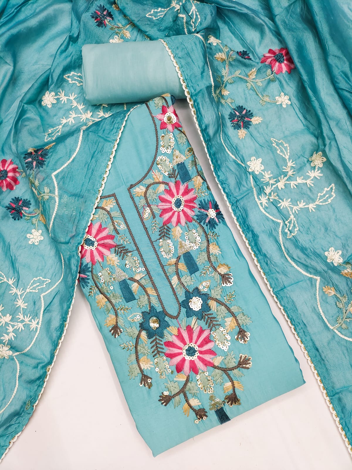 Fancy Traditional Beautiful Roman Silk Designer Top Bottom & Dupatta