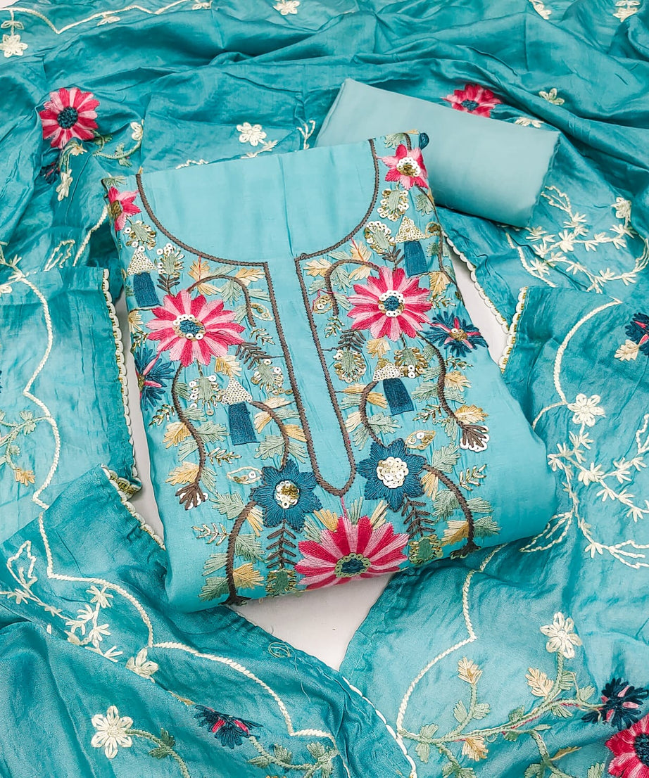 Fancy Traditional Beautiful Roman Silk Designer Top Bottom & Dupatta