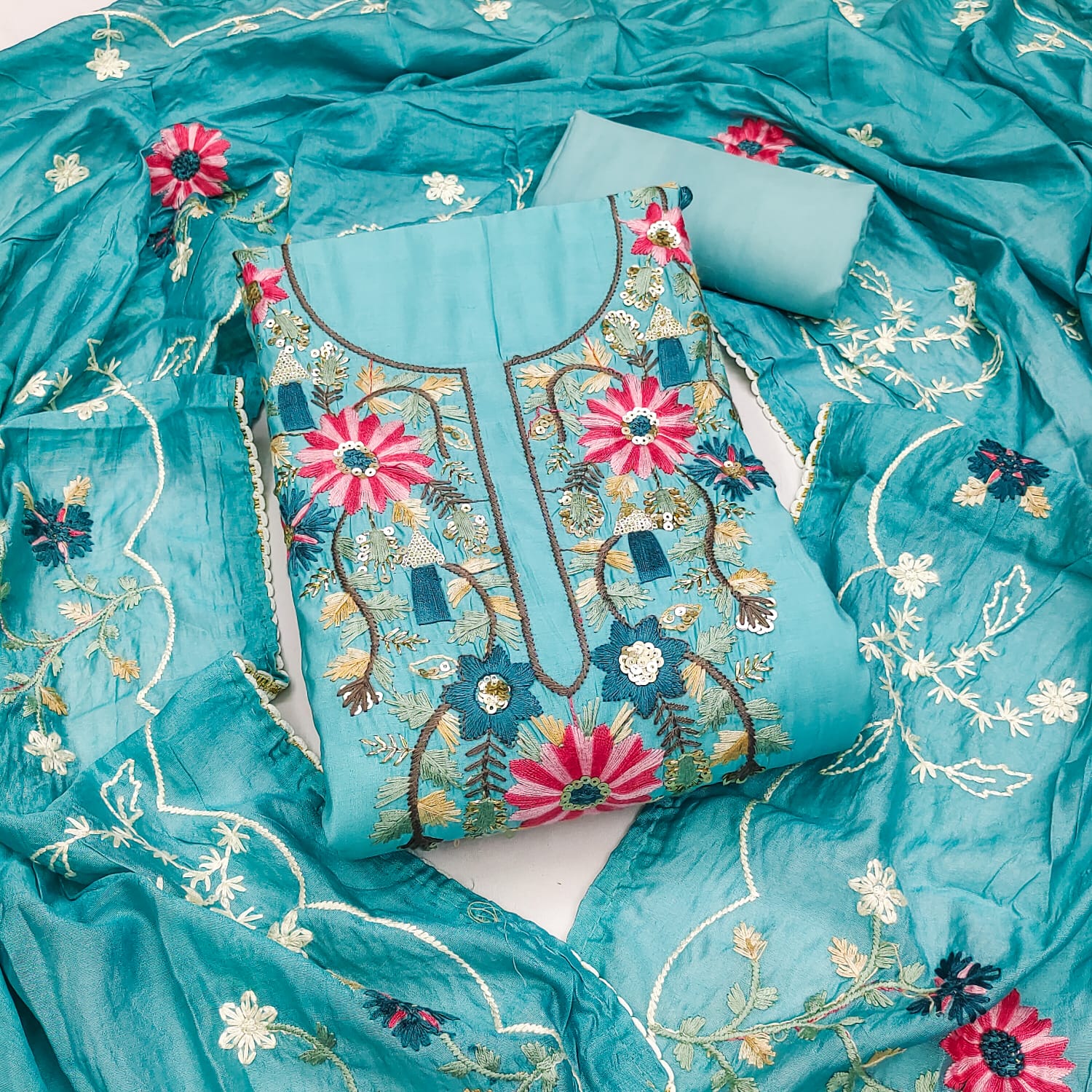 Fancy Traditional Beautiful Roman Silk Designer Top Bottom & Dupatta