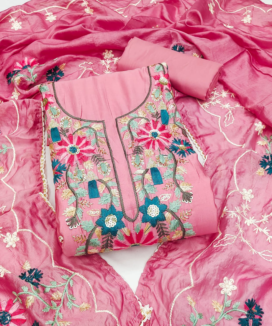 Fancy Traditional Beautiful Roman Silk Designer Top Bottom & Dupatta