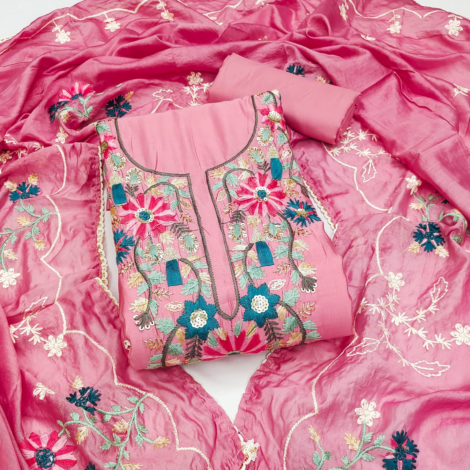 Fancy Traditional Beautiful Roman Silk Designer Top Bottom & Dupatta