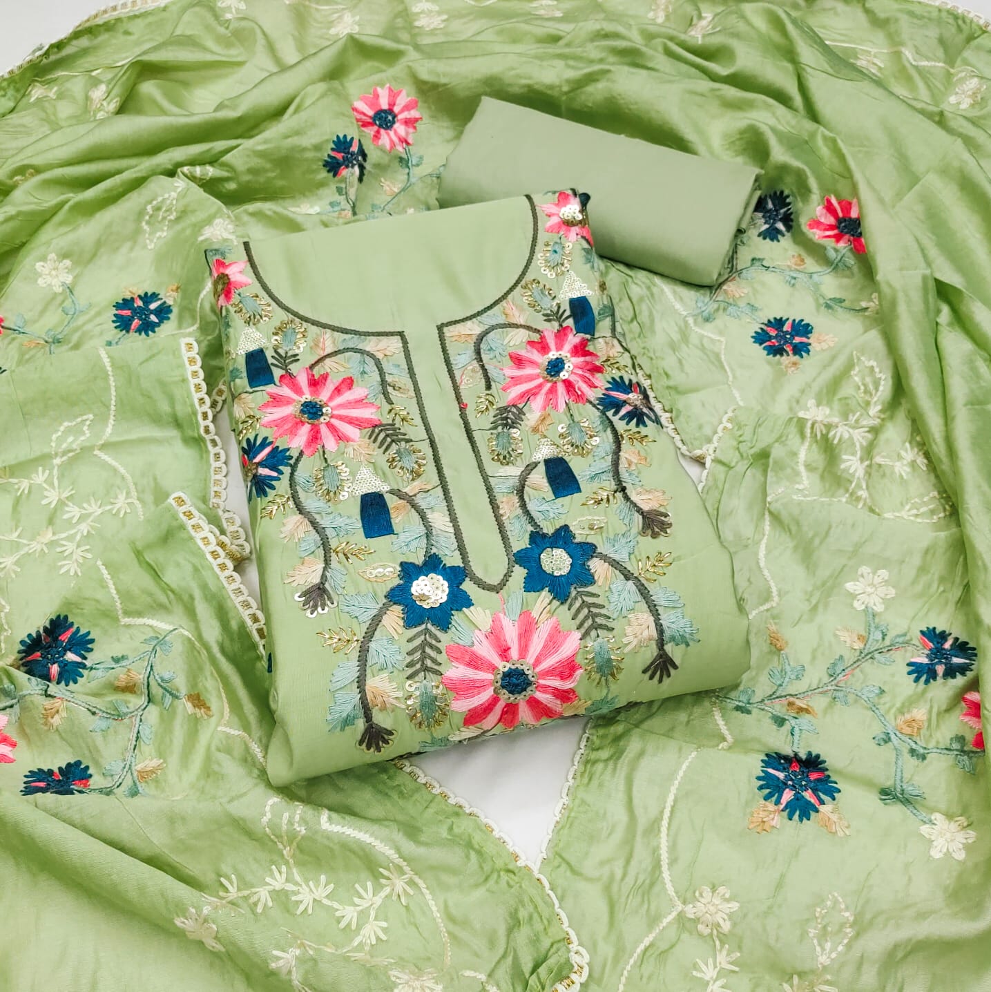 Fancy Traditional Beautiful Roman Silk Designer Top Bottom & Dupatta