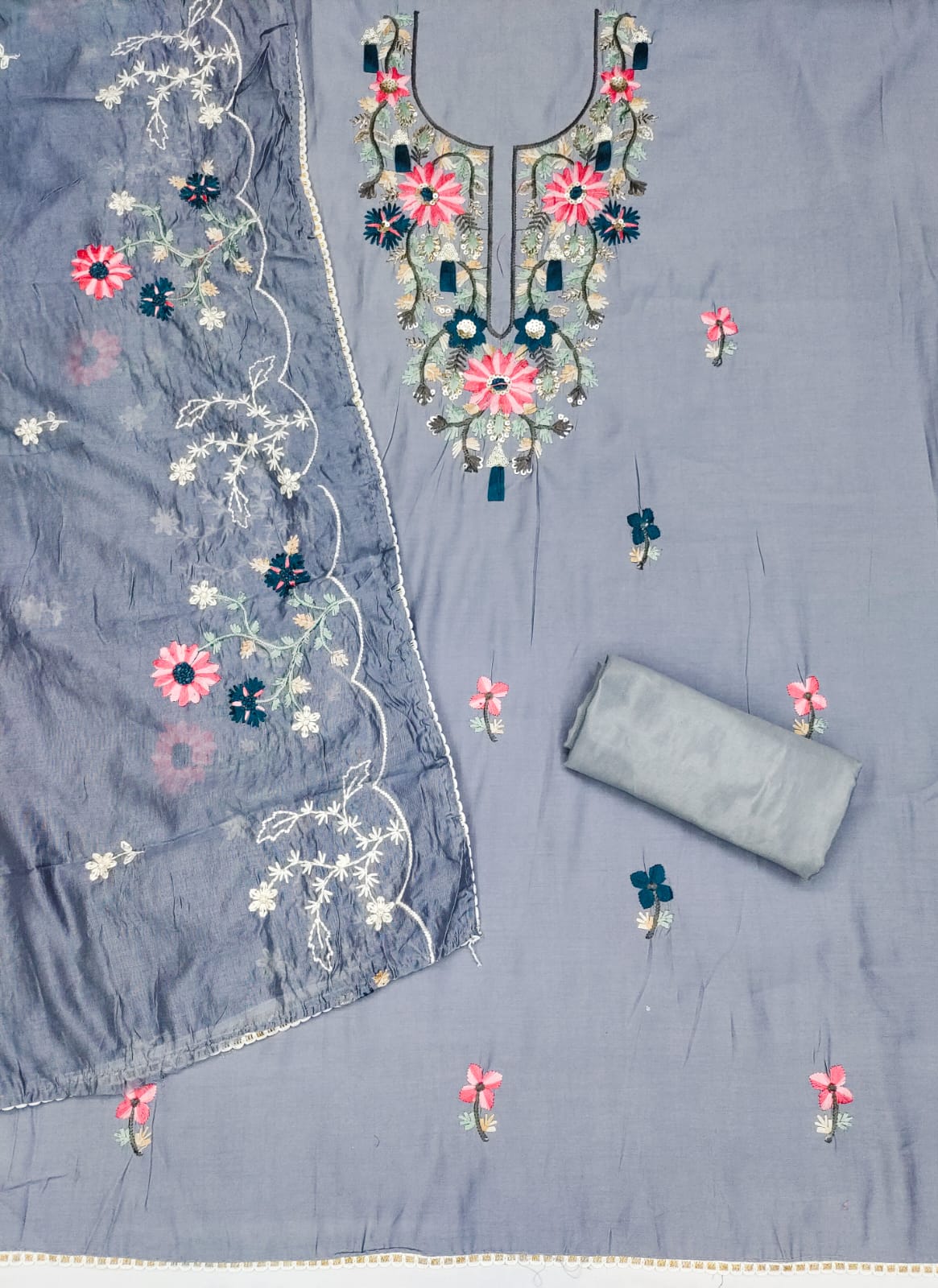 Fancy Traditional Beautiful Roman Silk Designer Top Bottom & Dupatta