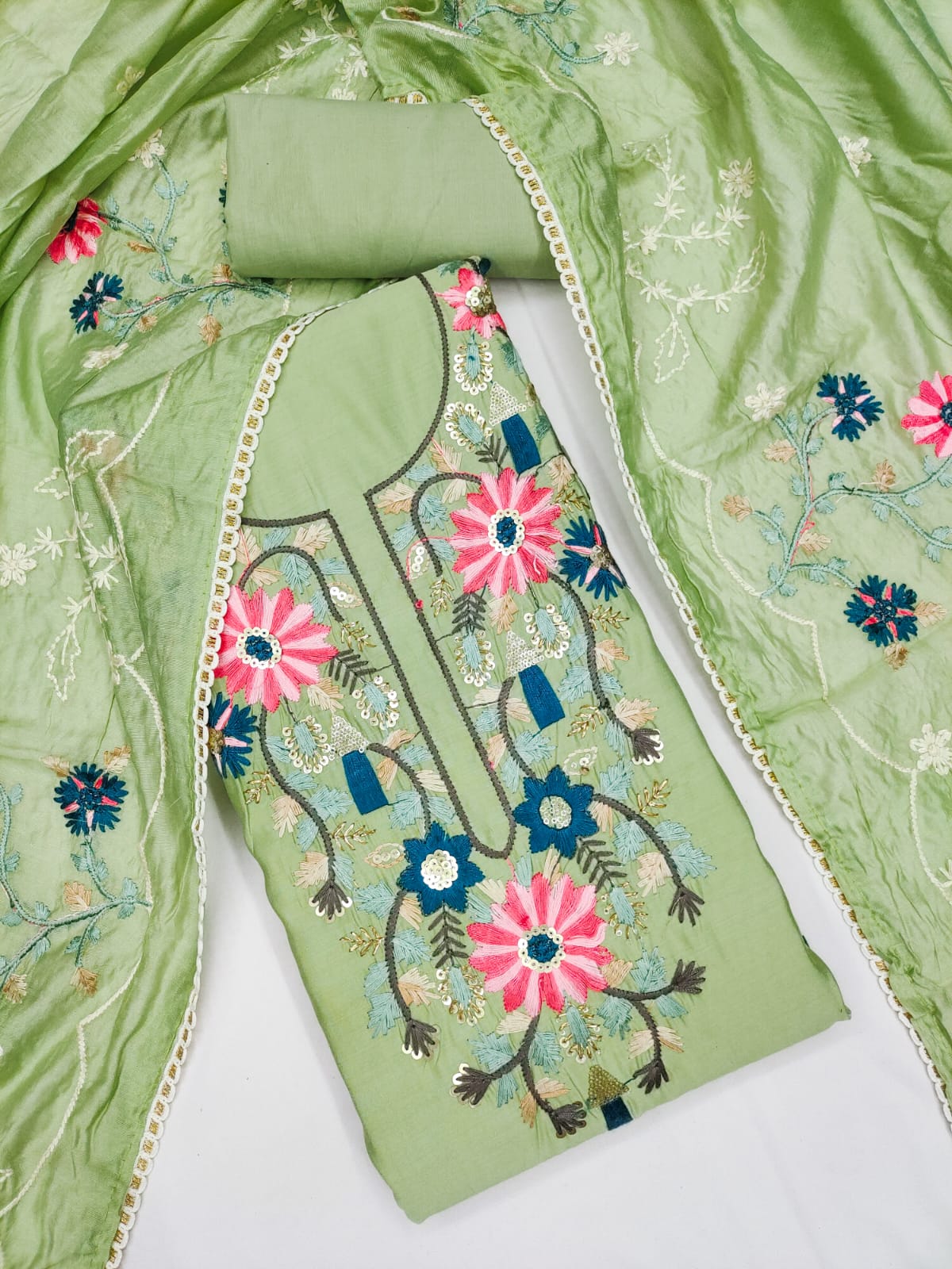 Fancy Traditional Beautiful Roman Silk Designer Top Bottom & Dupatta