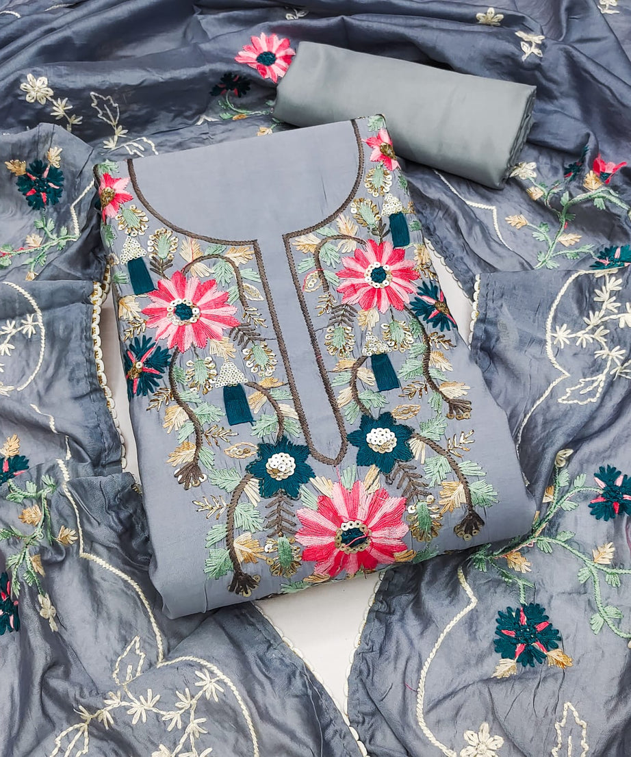 Fancy Traditional Beautiful Roman Silk Designer Top Bottom & Dupatta