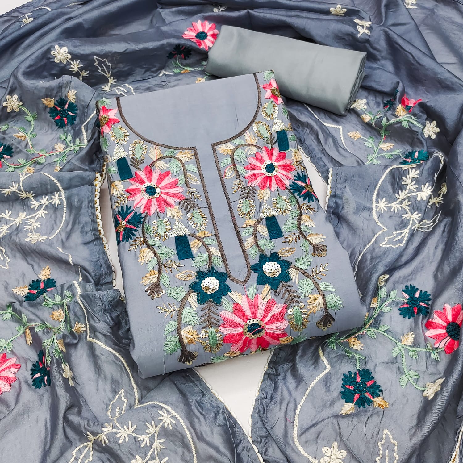 Fancy Traditional Beautiful Roman Silk Designer Top Bottom & Dupatta